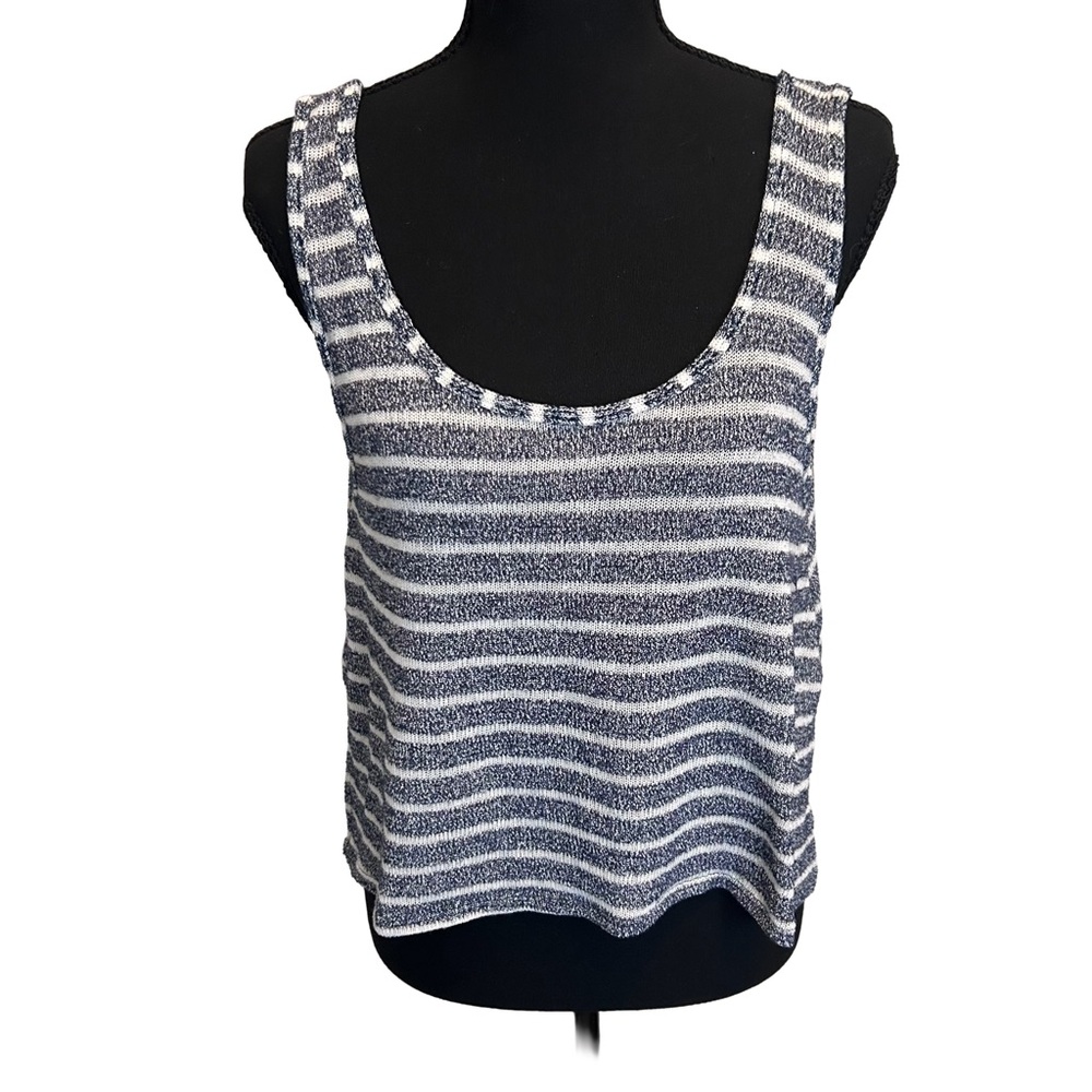 Y2K Abercrombie & Fitch Navy and White Striped Cropped Tank Top Loose Fit Size S